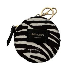 Jimmy Choo Coin Purse Zebra Nylon Leather Black White Authentic